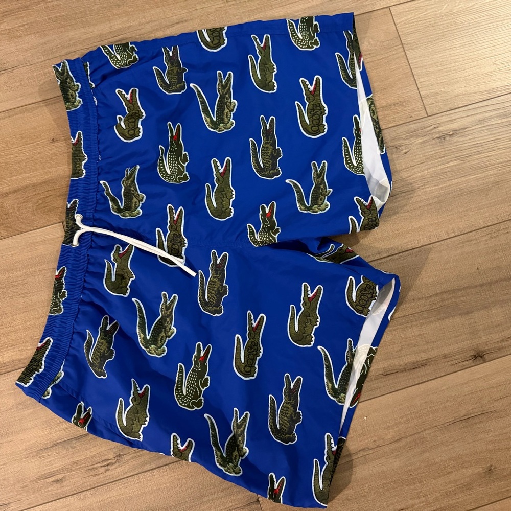 Lacoste Blue Alligator-Print Kids Swim Shorts